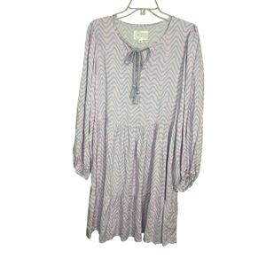 Destination 365 QVC XS Oversized Tunic Dress Pink Blue Wave Tassel Boho